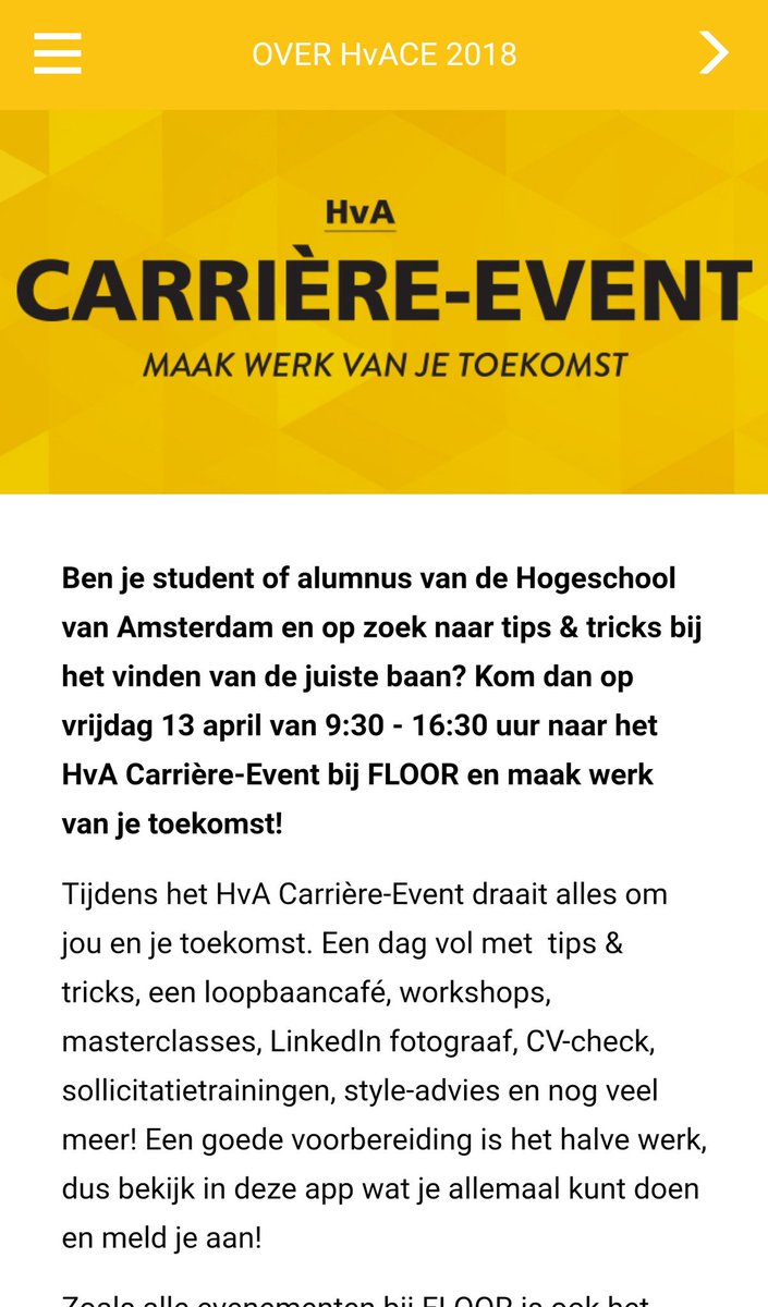 MeeMetMichel's tweet photo. Wow, wat een mooie website voor de #HvACE
https://t.co/Z9gBcv1PRk
Het is een eer om voor het 3e jaar op rij een inhoudelijke bijdrage te leveren aan het mooie event voor studenten.
https://t.co/pFv8onSXWm #FloorHvA #HvaCE18 https://t.co/DzaUNDwurO