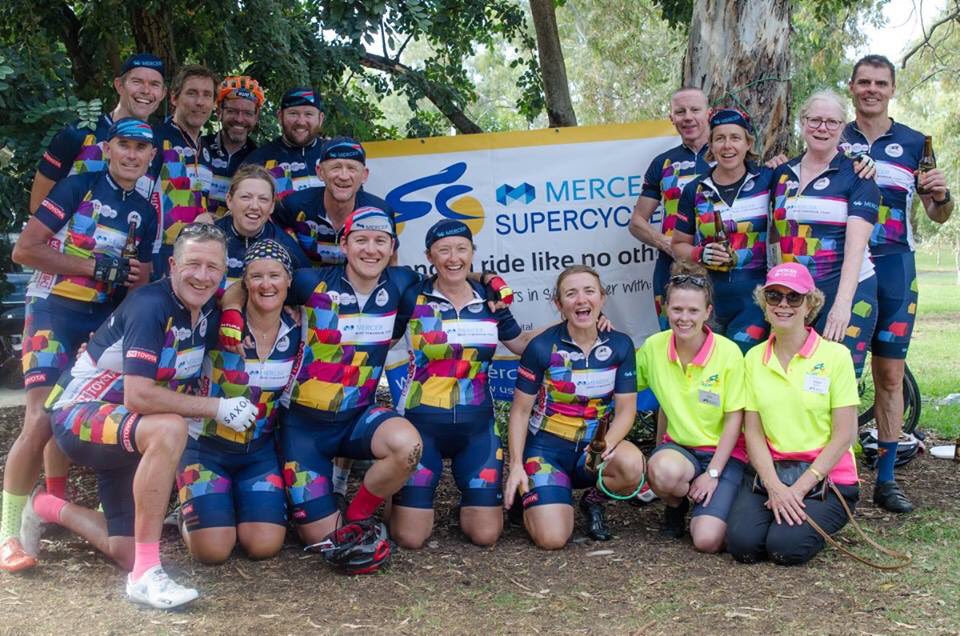 The @MercerAu team at the finish line. #merceractive @lifeatmercer. So proud of my team mates! Many many laughs, lots of sweat and thankfully lots of amazing #cycling. #mercersupercycle18