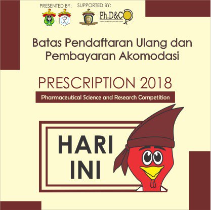 assalamualaikum wr.wb
Hi sahabat prescription

Terima kasih telah berpartisipasi dalam Lomba Prescription 2018

Kami mengingatkan bahwa BATAS PENDAFTARAN ULANG DAN PENBAYARAN BIAYA AKOMODASI HARI INI.