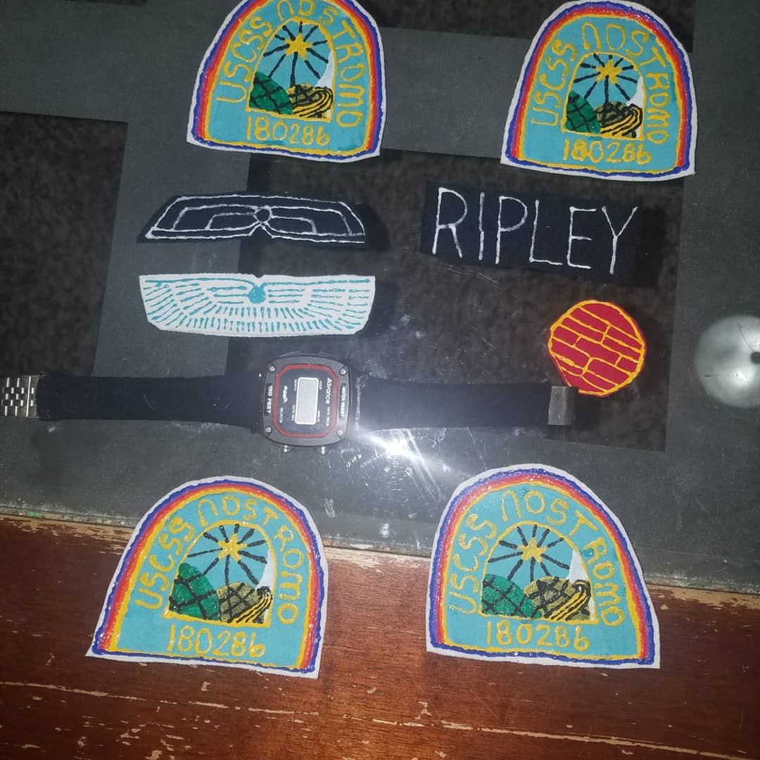GamerLegasus's tweet photo. Finished up Ripley's patches & watch. Now to make her flame gun & headset. #diy #crafty #cosplay #ellenripley #alien #wip #paint #handdone #watch https://t.co/l2C5fSeelO