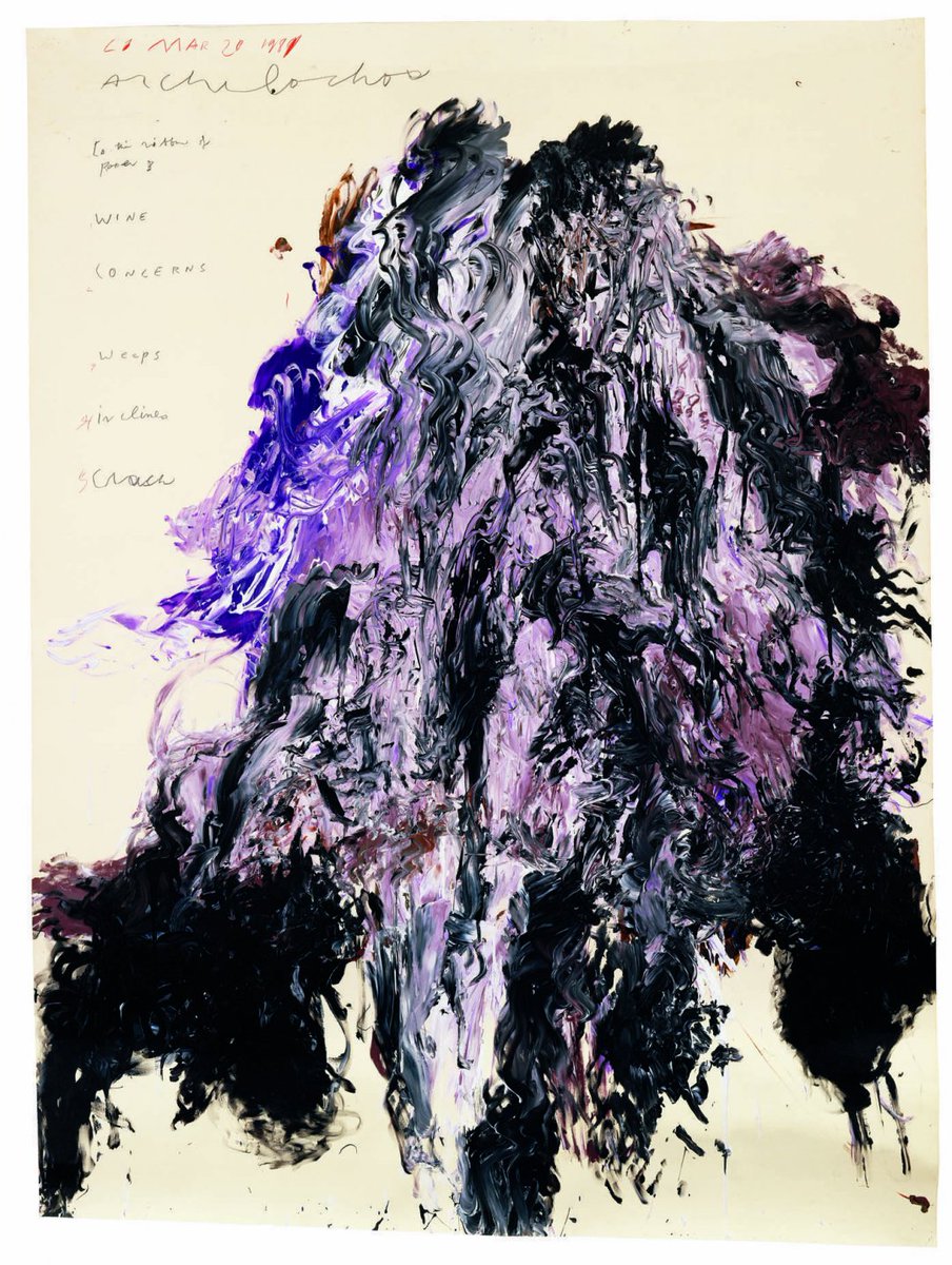 hyperallergic's tweet photo. In 1951, most likely after he met the poet Charles Olson at Black Mountain College, Twombly started relentlessly drawing a group of similar abstract glyphs on index cards. @gagosian https://t.co/n1GZzYCAyD https://t.co/9XrLuLWm0G