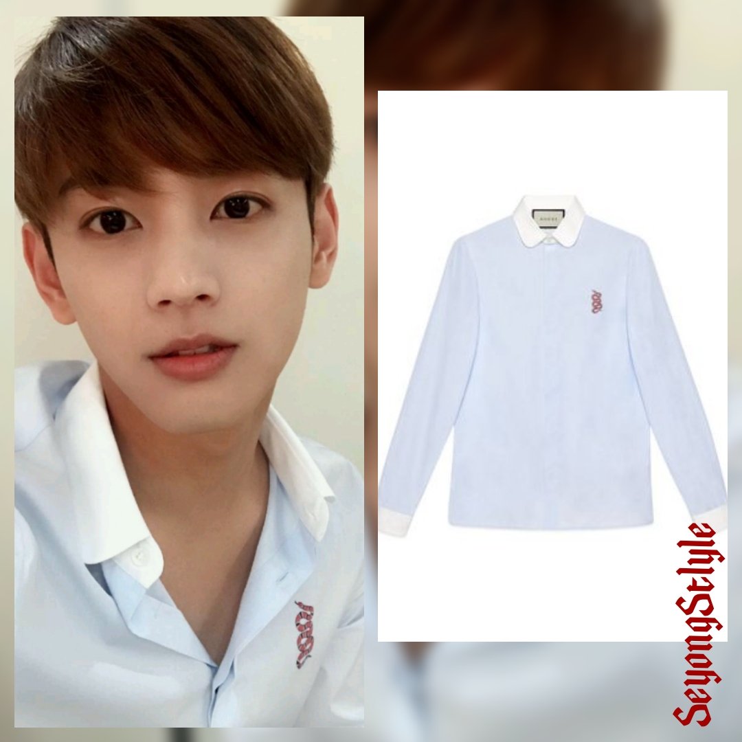 Seyong_Style's tweet photo. 👕 #Kingsnake fil coupé Cambridge shirt #GUCCI 
Blue &amp; white check cotton;
White collar &amp; cuffs;
Kingsnake fil coupé;
Covered placket;
Mother of pearl buttons;
Straight hem;
Side vents; 100% cotton; Made in Italy 
#️⃣ #Seyong #세용 #セヨン、
#Myname #mainDancer #Rapper #H2Media https://t.co/Sub15LdXGT