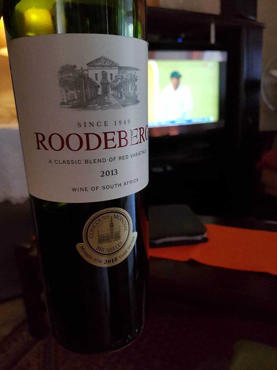 Vinebug's tweet photo. Just served with a lamb shoulder and trimmings. Rabada looking dangerous. Unbelievable how fantastic this wine looks. @KWVwines @Roodebergwine #ageability #stillthebest #Roodeberg https://t.co/AM24SJ0QpR