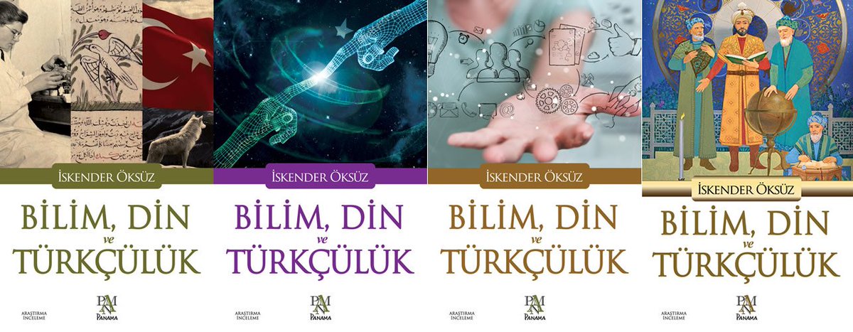 iskendero's tweet image. Bilim Din ve Türkçülük kitabıma hangisi kapak olsun? 

En soldaki: Sinanoğlu, Cahiz’in Kitab el-Hayavan’ından bir sayfa ve bayrak-kurt. Soldan 2.: Soyut; Soldan 3.: Soyut,; Sonuncu: Timur’un torunu Sultan Uluğ Beg rasathanesinde çalışıyor.
