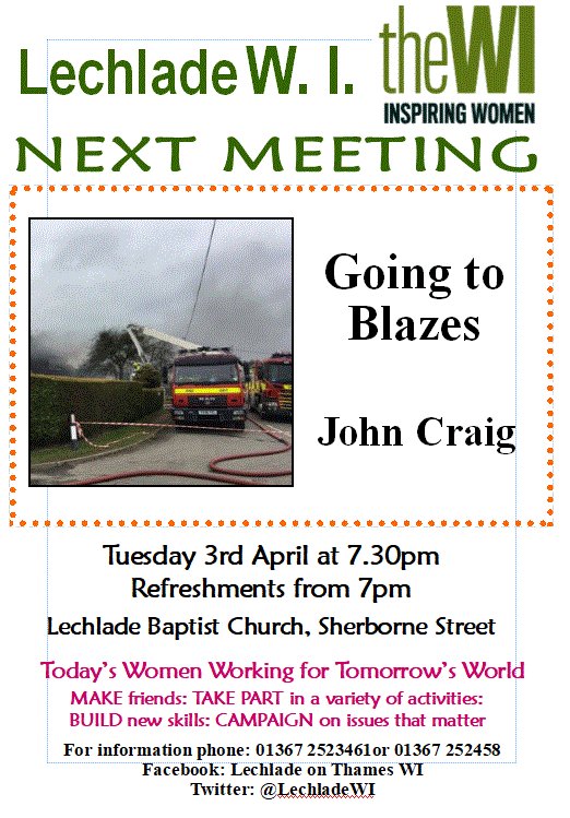 LechladeWI's tweet photo. Meeting starts at 7.30pm but come along at 7pm for tea, coffee, biscuits and a chat. @LechladeWI https://t.co/1mJoXyA2Ie