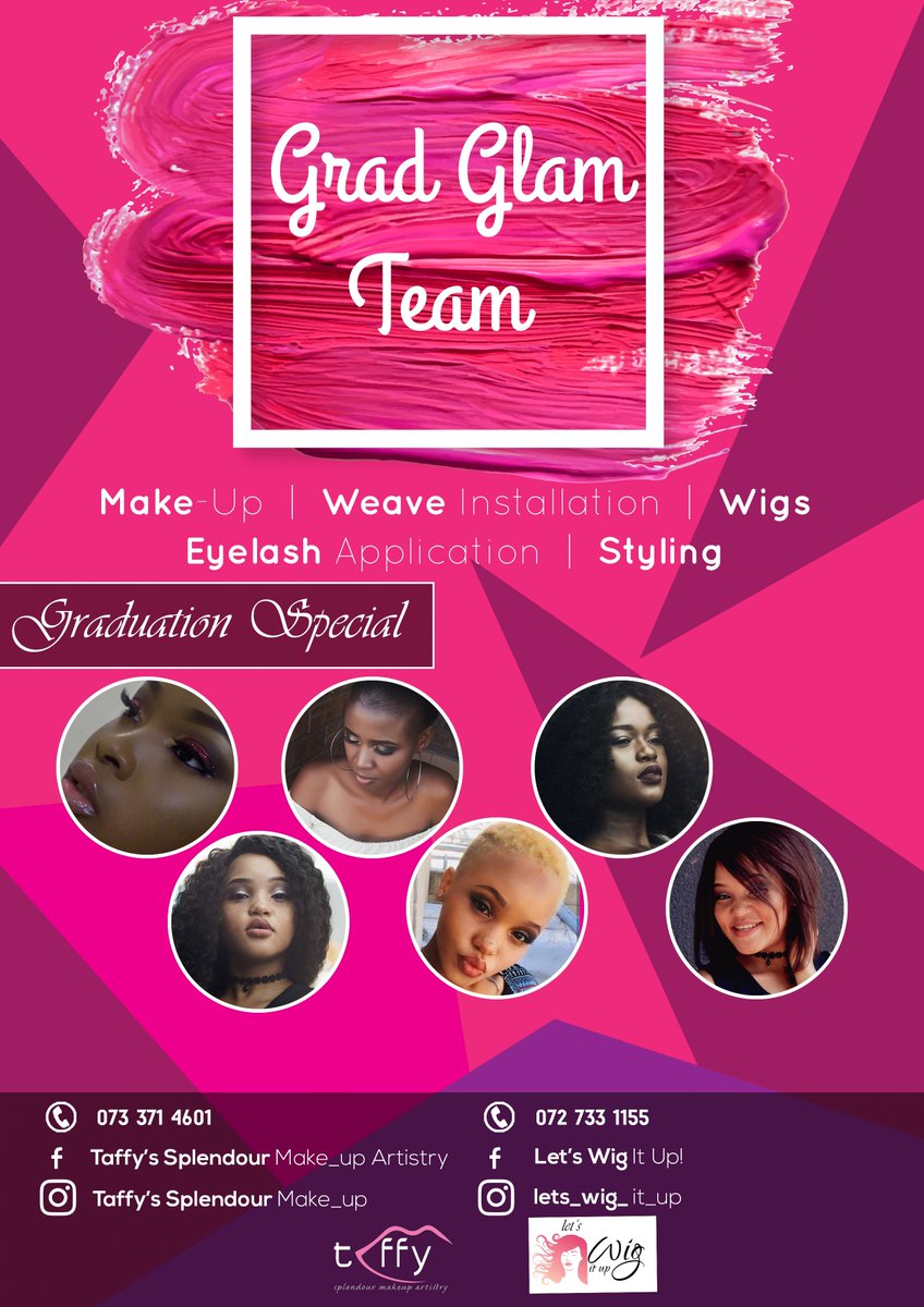 Okuhle_Ndawonde's tweet photo. ๐ฉ๐พโ๐Graduation Season!
Ladies, Grad Glam Team has you covered with hair and makeup!!
Contact us for more information on what we offer.
Please RT our next customer might be on your TL.
#GirlsTalkZA #GradGlamTeam @Ms_Taffy_M https://t.co/0k7vDfrZ0P