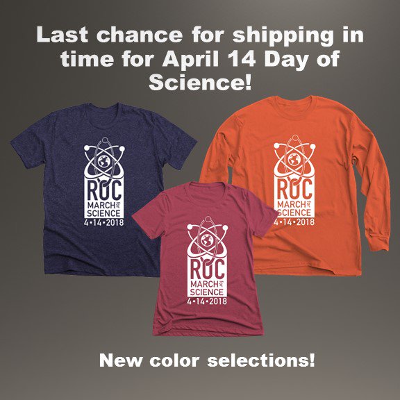 ROCMarchForSci's tweet photo. Shirt sales end today at midnight! https://t.co/nptWtVZnuj
#ROCMFS #ROC #Science #ScienceMarch #ScienceNotSilence #RocSciExpo https://t.co/y0ZUzEDn8I