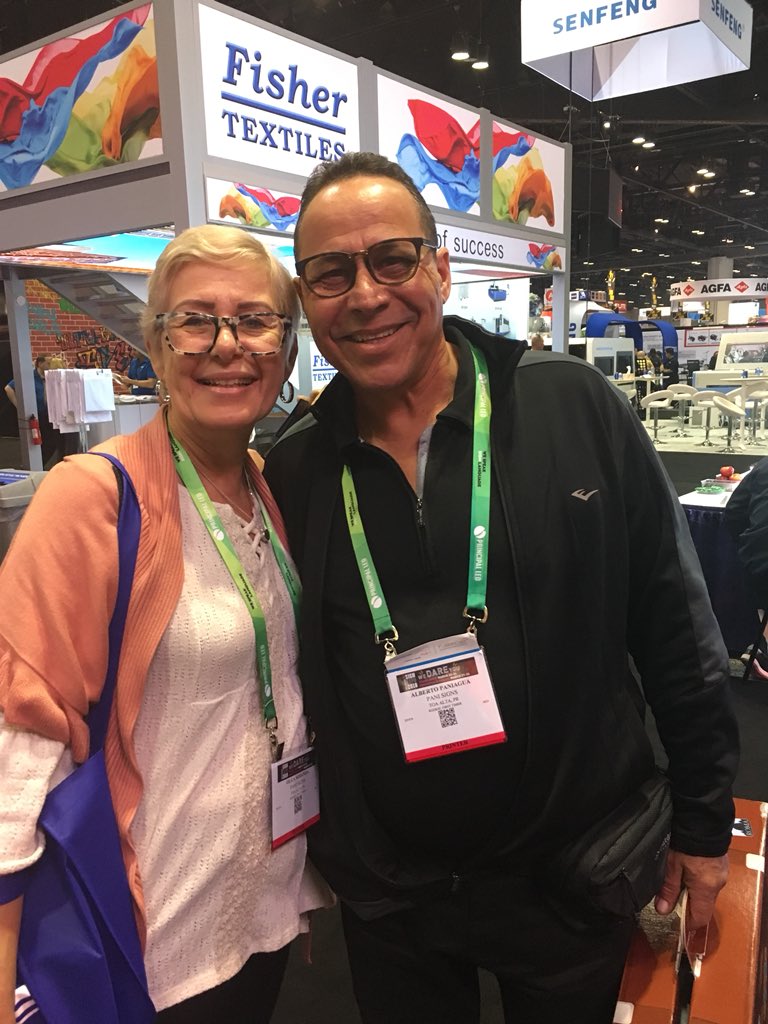 ISAPrez's tweet photo. What makes #signexpo so special? The people! Meet these great folks from Pani Signs in #PuertoRico. No electricity yet in their home but made it to @isasignexpo. #persevere. #grateful #signcomnunity #stayingpositive https://t.co/WFaAys4sWr