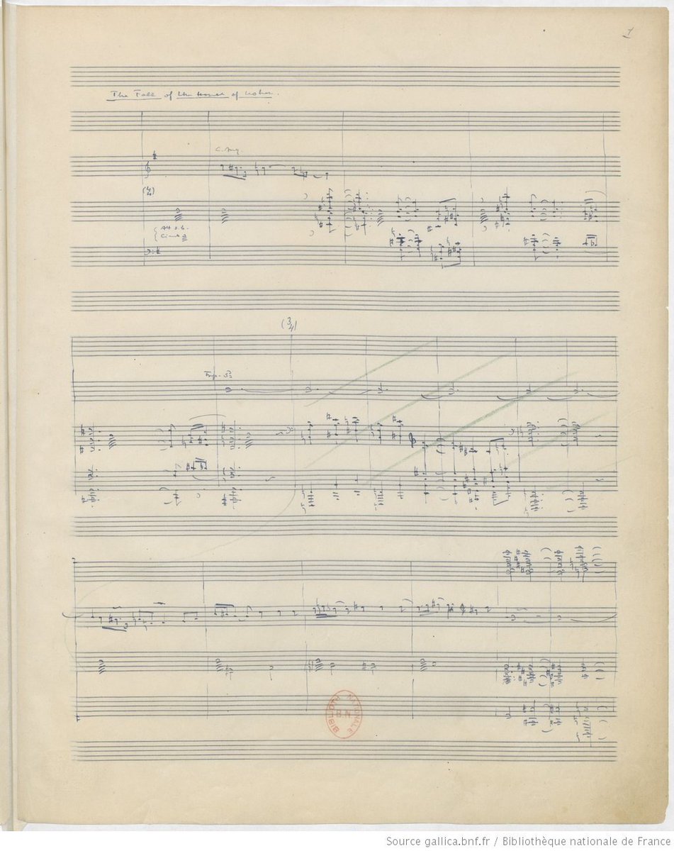 RISM_music's tweet photo. Claude #Debbusy died 100 years ago #OnThisDay. Did you know he tried turning Edgar Allan Poe's  #shortstory “The Fall of the House of Usher” into an #opera? Some sketches are in @BL_Music_Colls and @GallicaBnF (image) . Read on: 
https://t.co/flqvnPkTCt #Debussy100 https://t.co/zoJw0WBFId