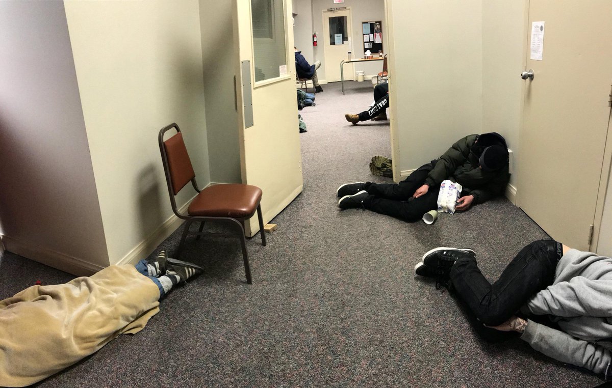 Marty_Mako's tweet photo. Final Out of the Cold overnight shift of the year. Shelter capacity is 45 beds and we had 60 sleep over tonight (most I’ve seen in 10+ yrs). Some guests had to sleep on the floor. Affordable housing is badly needed in #ourhomeSTC. Thanks to all the volunteers who try to help. https://t.co/6bJYJ8XTuK