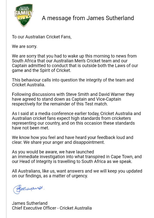 AnthonyEverard5's tweet photo. A disappointing day for Australian Cricket is an understatement. An apology to the fans who deserve better. https://t.co/YFro1nsSp0