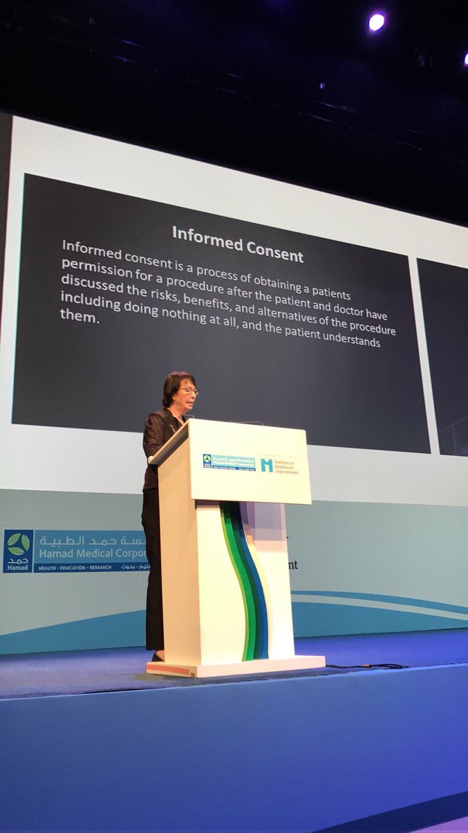 HMC_Qatar's tweet photo. Shared decision making is at the heart of every patient centered healthcare decision- and and essential component of informed consent - according to Patty Skolnik. #meforum2018 https://t.co/QRWgu8byii