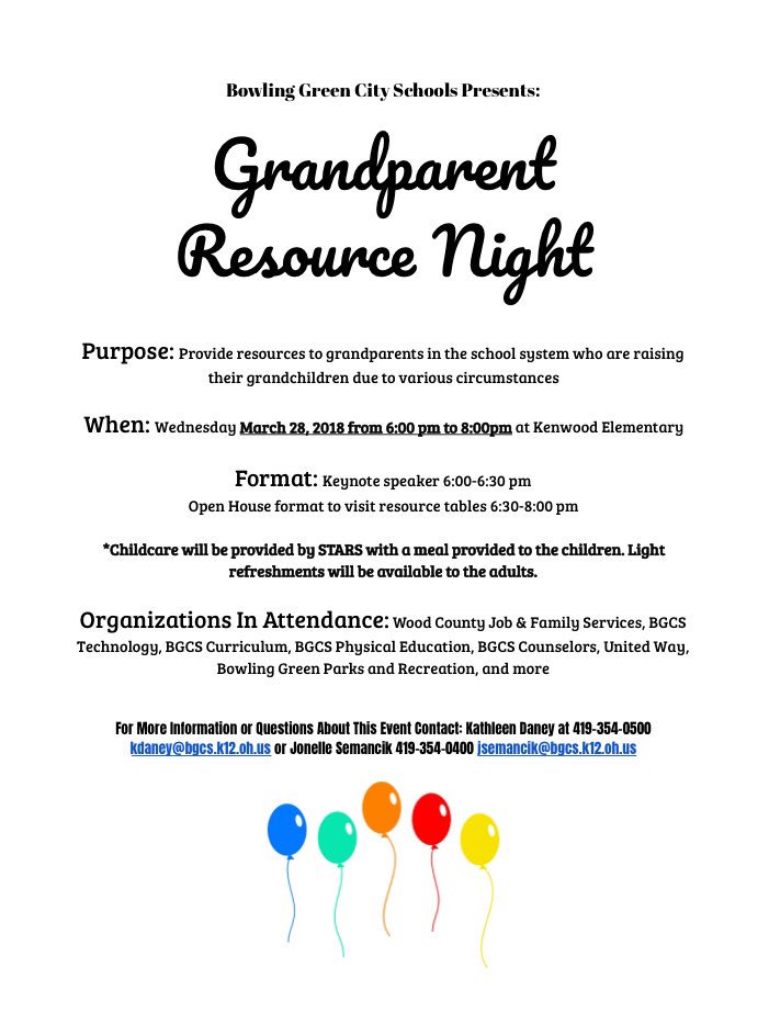 3rdCrimBGCS's tweet photo. Help spread the word about @BGSchools first Grandparent Resource Night! Any relatives helping raise students are welcome Wednesday March 28th 6-8 at Kenwood Elementary. @francis_scruci @KDaneyBGCS @JimLangBGCS @JeffDeverBgcs @KaraffaAlyssa @ERadabaughBGCS https://t.co/O6f2YHAquu