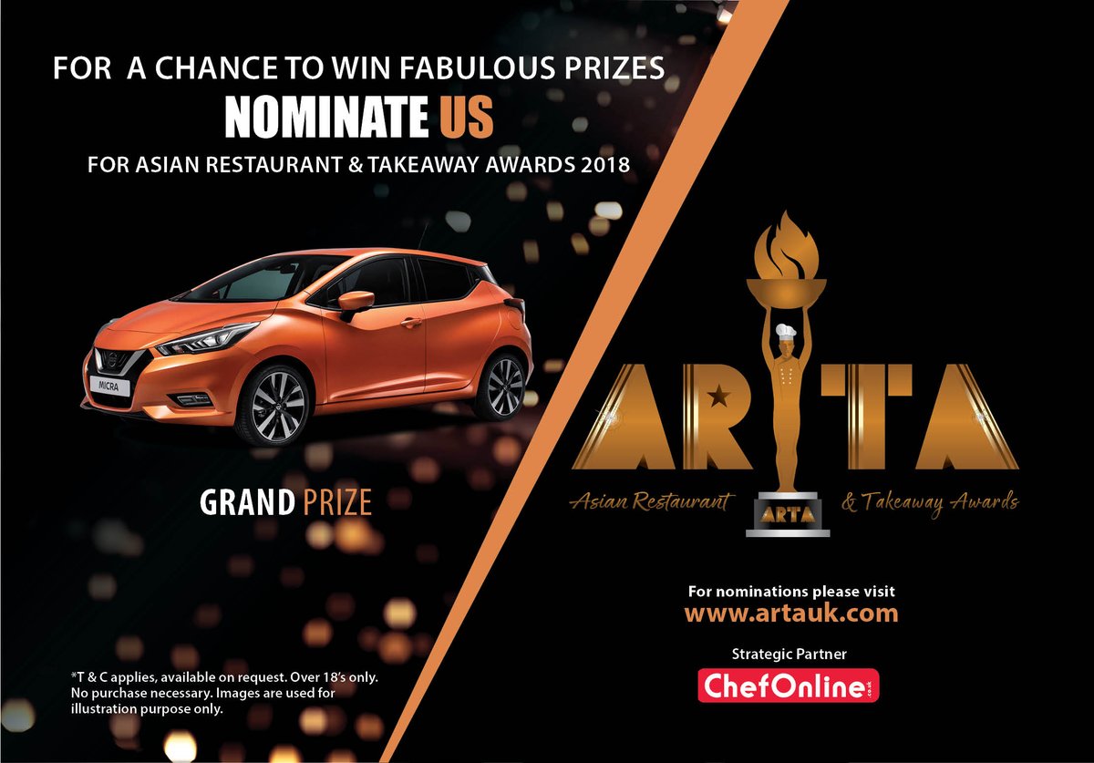 BritishIndiauk's tweet photo. For a chance to win fabulous prizes, nominate us for the Asian Restaurant &amp; Takeaway Awards 2018.
Haven’t nominated us yet? Please visit https://t.co/miUQSRzOIM. We sincerely appreciate your support and nominations!

Strategic Partner: https://t.co/tLKkjyt3cM

#ARTA_Awards_2018 https://t.co/nC0HwET9hm