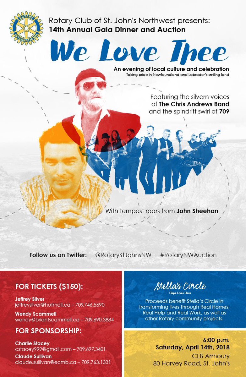 StellasCircle's tweet photo. We are excited to be the designated beneficiary for @RotaryStJohnsNW 14th Gala Dinner &amp; Auction on April 14! Sounds like a fantastic evening with @shanneychris, @johnsheehan07 and @709rocks providing entertainment. https://t.co/XWnJPwiqYv