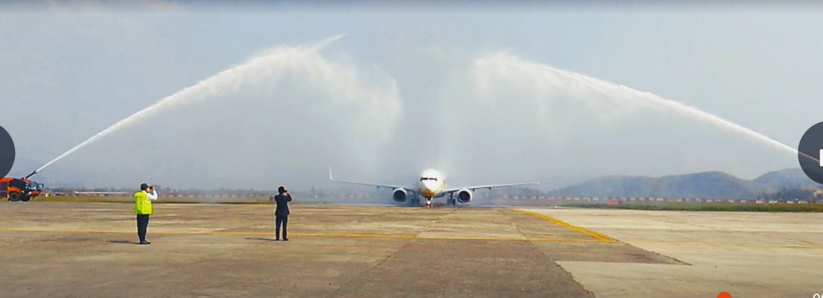 Jet Airways started direct flight between Imphal and New Delhi from 25-03-2018,Water cannon salute was given to jet airways flight at Imphal airport after landing from New delhi today