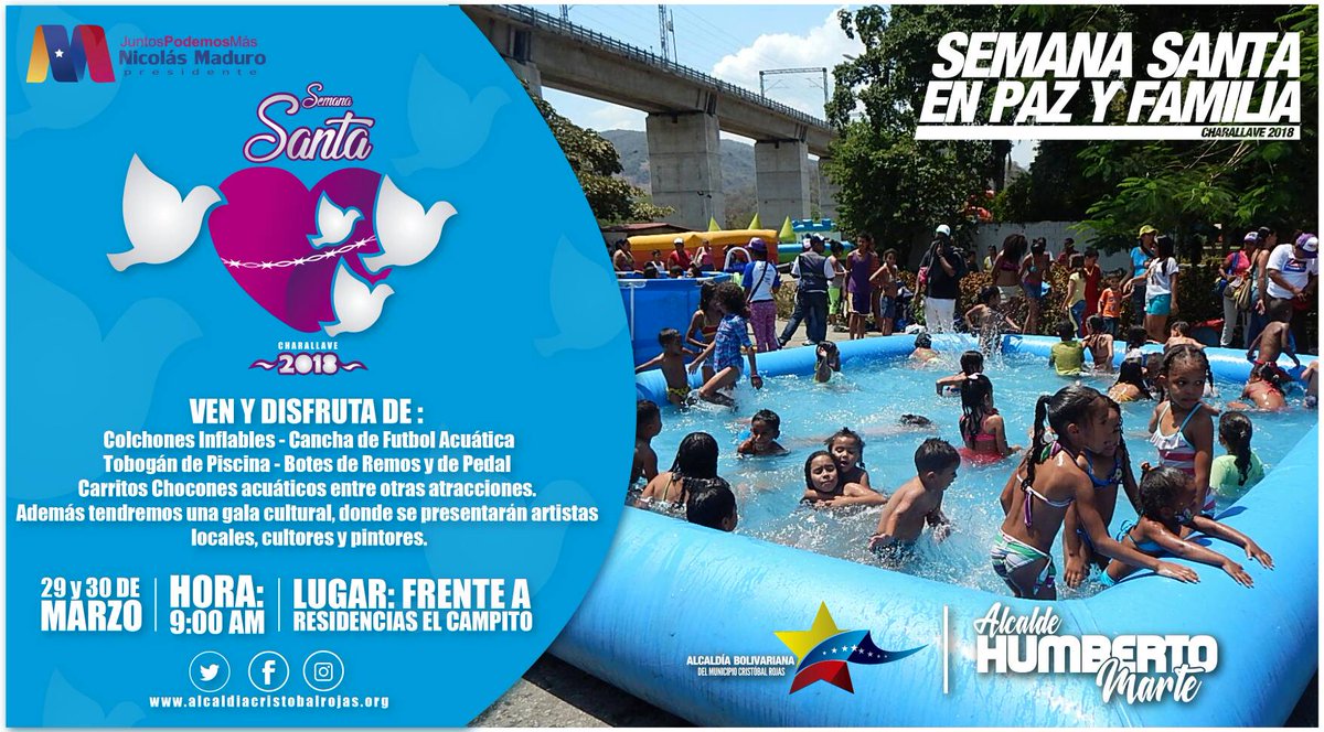 AlcaldiaMCR's tweet image. #VenYDisfrutaCharallave este Jueves y Viernes , a partir de las 9:00 am frente a las Res. El Campito, en el Municipio Cristóbal Rojas en Paz y en Familia donde disfrutarás de más de 100 atracciones acuáticas | INVITAN  @NicolasMaduro @HectoRodriguez @Humberto_alcald