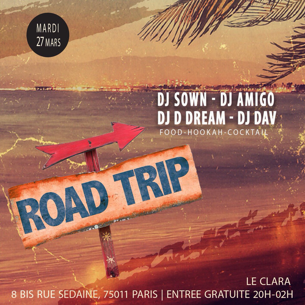 DjSown_SeShatta's tweet photo. Salut tout le monde 👋🏾

Ce Mardi 27 Mars je vous donne rendez-vous pour la découverte d'un nouveau concept afterwork : ROAD TRIP ! ✈️

✈️ #RoadTrip 🌎 #NewConcept ✨#Amigo #Dav’ #DDream #Sown https://t.co/ztcUOkDSWd