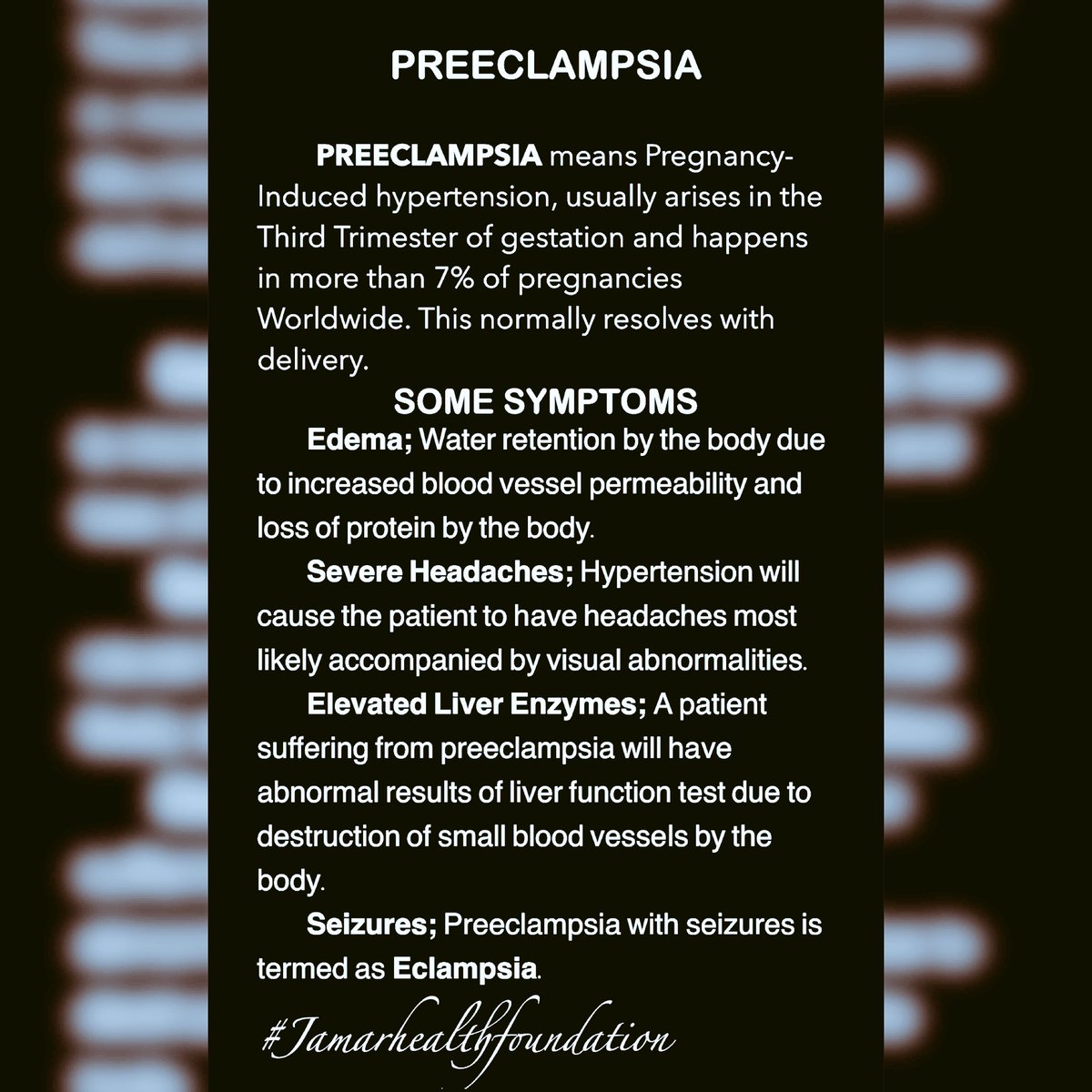 jamarhealthfo's tweet photo. To continue March as #WomensHistoryMonth I decided to talk bout PREECLAMPSIA or Pregnancy-Hypertension. Be sure to visit your doctor on anything too serious. #HealthForAll #HealthPage #NGO #JamarHealthFoundation https://t.co/4ZCd3yQOCh