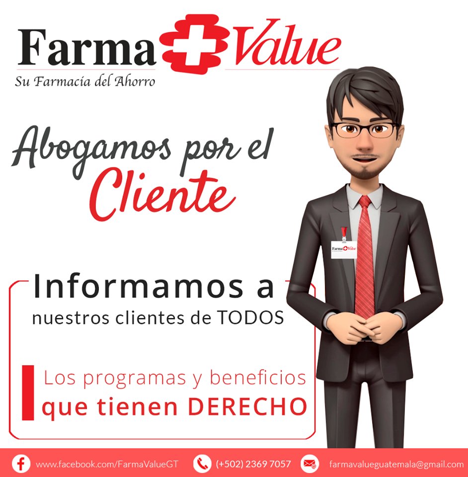#FarmaValue En Farma Value nos encargamos de mantenerte informado de todos los programas y beneficios a los que tienes derecho.

Compruébalo en nuestras sucursales!

(+502) 2369 7057
