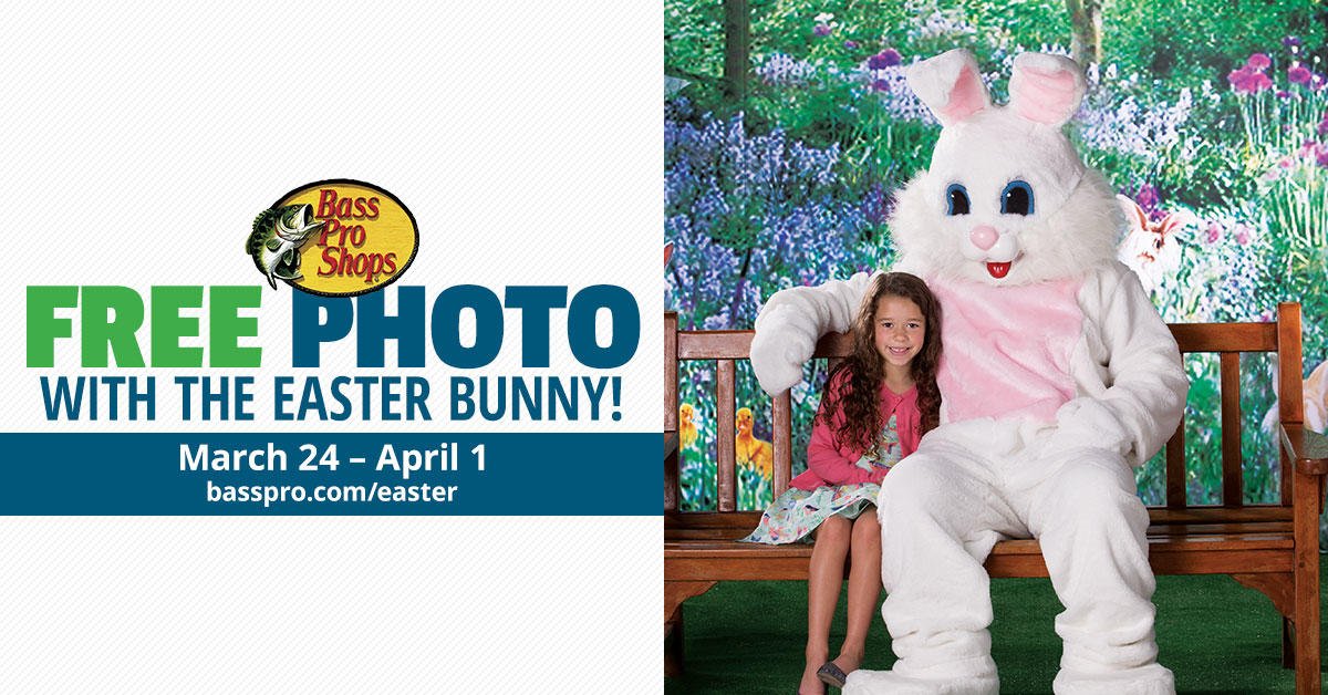 BassProShops's tweet photo. Our Easter event starts today! Head on over to your local Bass Pro Shops to get a free photo with the Easter Bunny! https://t.co/3H03378TKk #BassProEaster https://t.co/wVlnsAlB2J