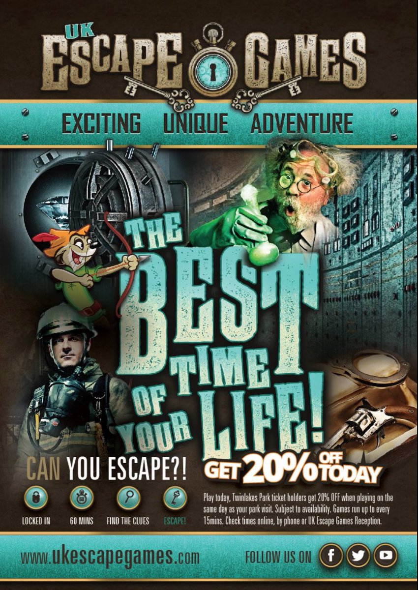 WOW combine a visit to Twinlakes park with one of our amazing escape games this #Easter and get 20% off your #EscapeGame #games <a href="/loveleics/">goLeicestershire</a> <a href="/meltontimes/">Melton Times</a> <a href="/familyfun/">FamilyFun Magazine</a> <a href="/gem106fm/">Gem Radio</a>
