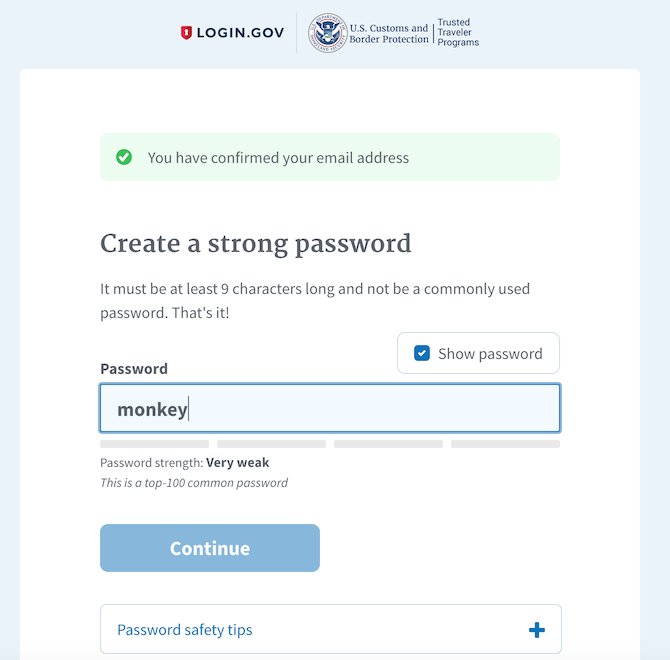 Very glad to see that the past 10 yrs of password research led some large organizations to finally adopt sensible password composition policies and decent UI. Example from login.gov.