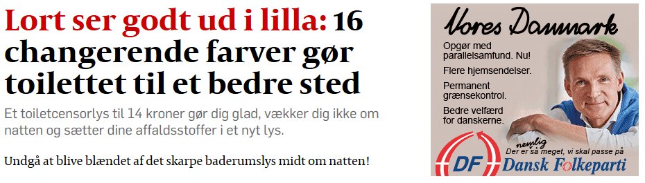 M_K_Petersen's tweet photo. Jeg ved ikke om det er en tilfældighed at Politikens webmaster har lagt DF's reklame der...

#DKpol https://t.co/MznK8I4J9I