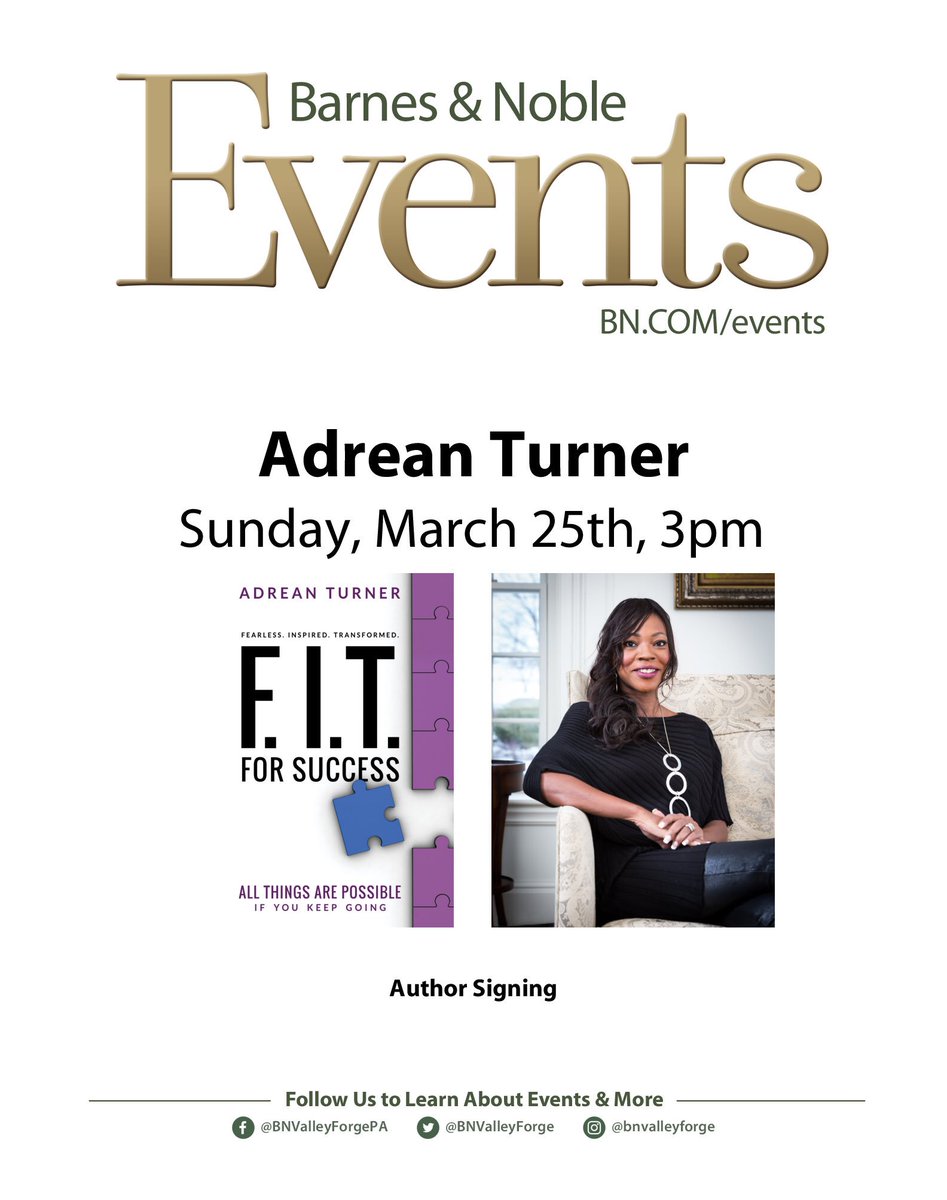 BNValleyForge's tweet image. TODAY: Sunday 3/25 at 3PM BN Valley Forge welcomes author Adrean Turner for an in-store signing! #authorsigning #fitforsuccess @coachADREAN