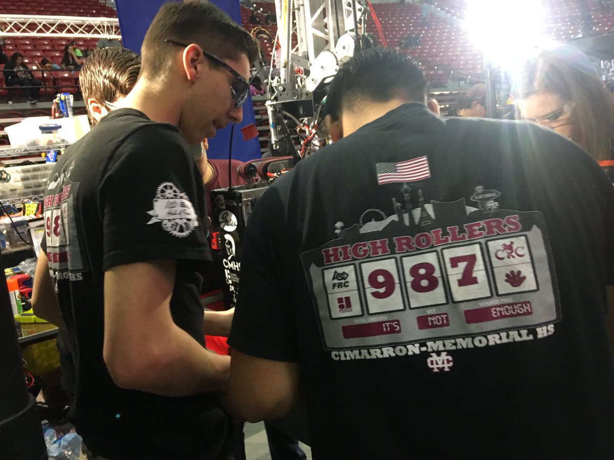 MissyByte's tweet photo. Congrats to @987highrollers from @CimarrOnSpartan for winning the @FIRSTnevada Regional Robotics Competition yesterday & also for winning the Gracious Professionalism Award! You rock! See you in Houston. 😊🤖 #STEAMforthewin #poweredbySwitch #omgrobots @FIRSTtweets #battleborn https://t.co/V1gvzN9I21