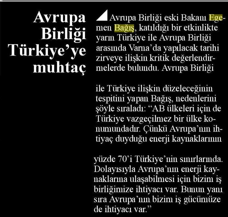 EBofis's tweet photo. Diriliş Postası (@dirilispostasi) | AB Kurucu Bakanı @EgemenBagis :" Avrupa Birliği Türkiye'ye muhtaç." https://t.co/noPDhErsQ4
