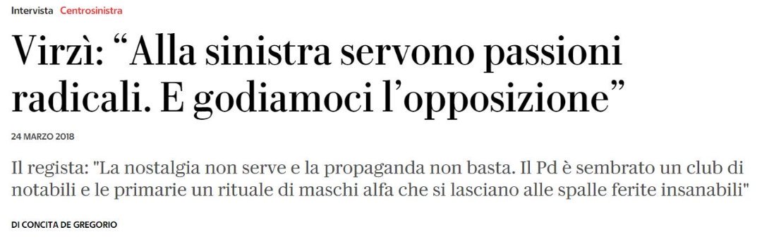 erealacci's tweet photo. Ottima intervista a #PaoloVirzì sul #PD oggi su @repubblica. #ItaliachefaItalia #greeneconomy https://t.co/tuQL21QmKP https://t.co/6VrmbWljpZ