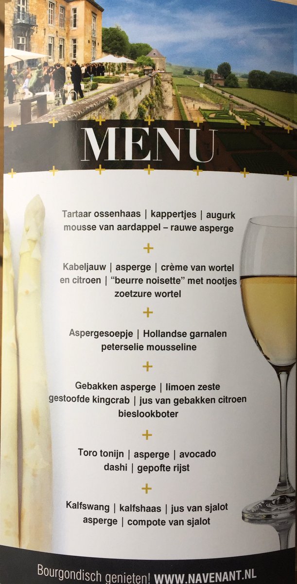 Menu voor aspergewijn verkiezing 2018.