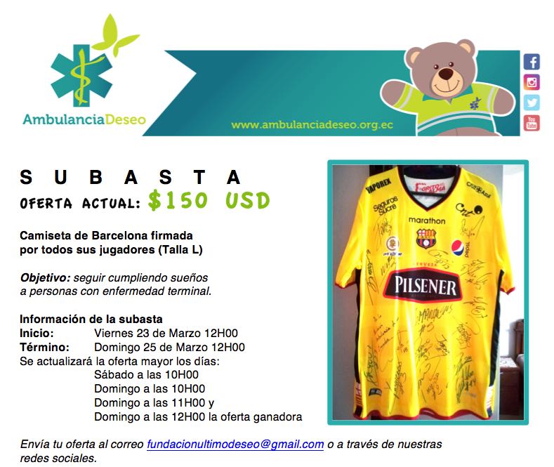 Ayudas a Fundación <a href="/AmbulanciaDeseo/">Fundación Ambulancia Deseo EC</a> y te llevas la camiseta!!!