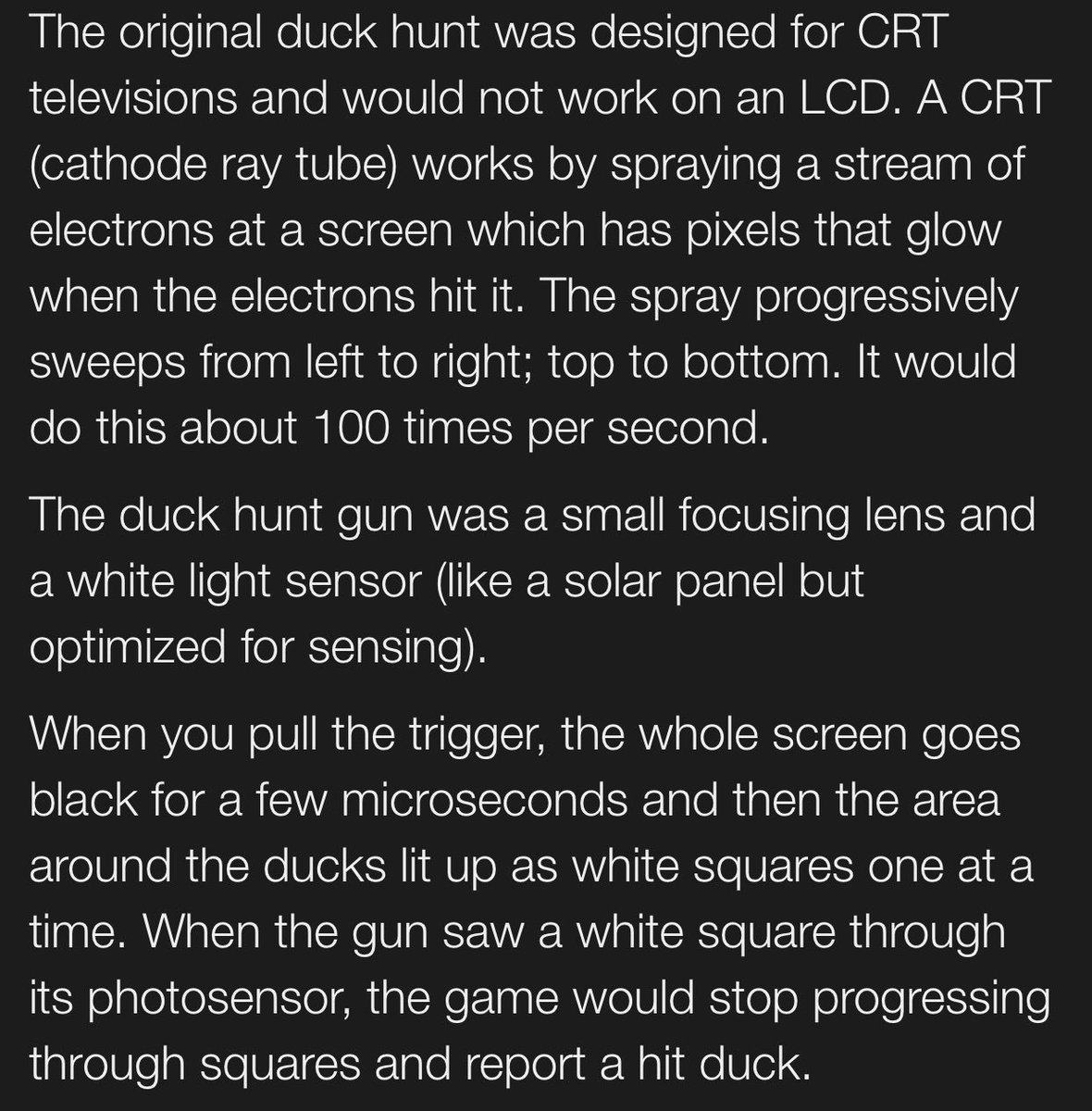 randal_olson's tweet photo. Ever wondered how Duck Hunt worked without a sensor bar? #gaming

https://t.co/ns9o3zeXis https://t.co/MdAv0fytqf