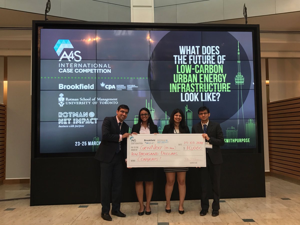 tashiabatstone's tweet photo. Congratulations to Gennext Solutions from the Indian School of Business on winning the A4S International Case Competition.  Great ideas from all team!  @CPAcanada @princesa4s @RotmanNetImpact #businesswithpurpose https://t.co/tJfd49VyIS