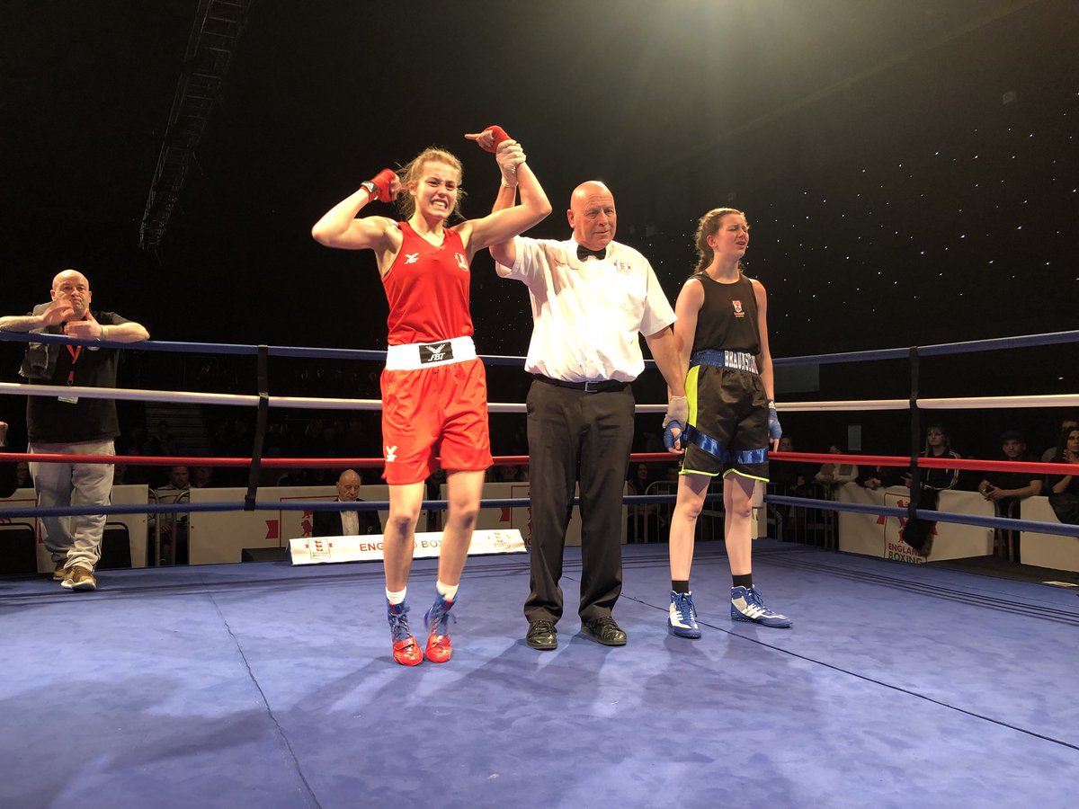England_Boxing's tweet photo. RING B - 60kg - Danielle Marshall (Hartlepool) DEFEATS Dione Burman (Braunstone) UNANIMOUS to become the National Junior Champion #EBNJC2018 https://t.co/nVBsPOPfUj