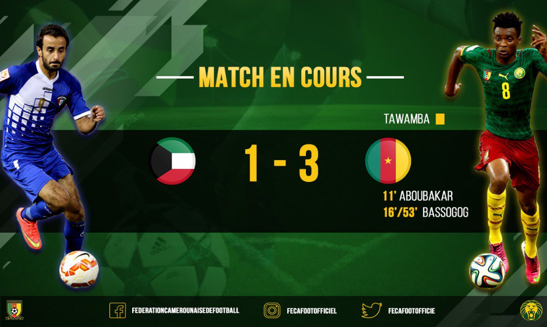 FecafootOfficie's tweet photo. Amical - KOWEÏT 1-3 CAMEROUN 
92'
#KWTCMR https://t.co/bZcrTuh6IE