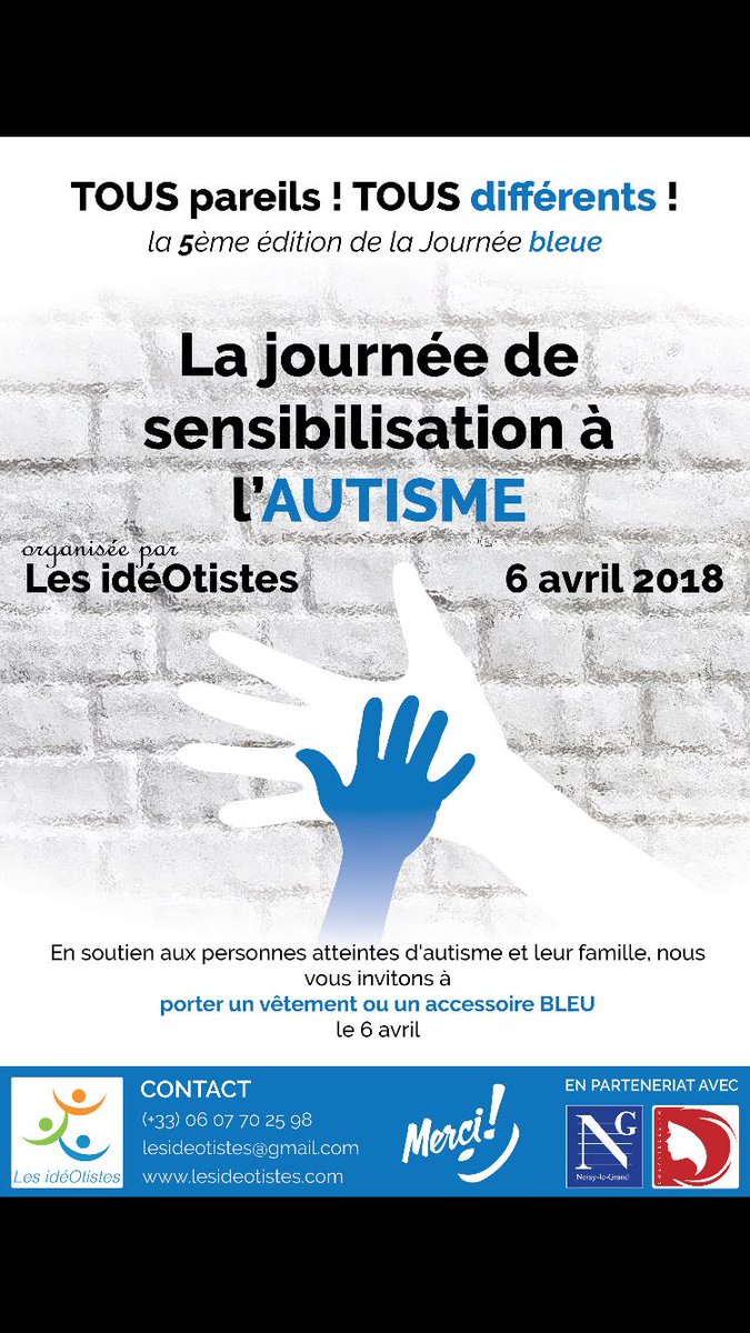 PeepNoisy's tweet photo. SAVE THE DATE. La journée de l'autisme aura lieu le 6 avril à Noisy Le Grand.Organisée par les ideotistes, cette journée est l'occasion de parler des différences dans les écoles/foyers. En soutien de leurs camarades autistes les enfants pourront porter un vêtement/accessoire bleu https://t.co/53Q4rqgT9a