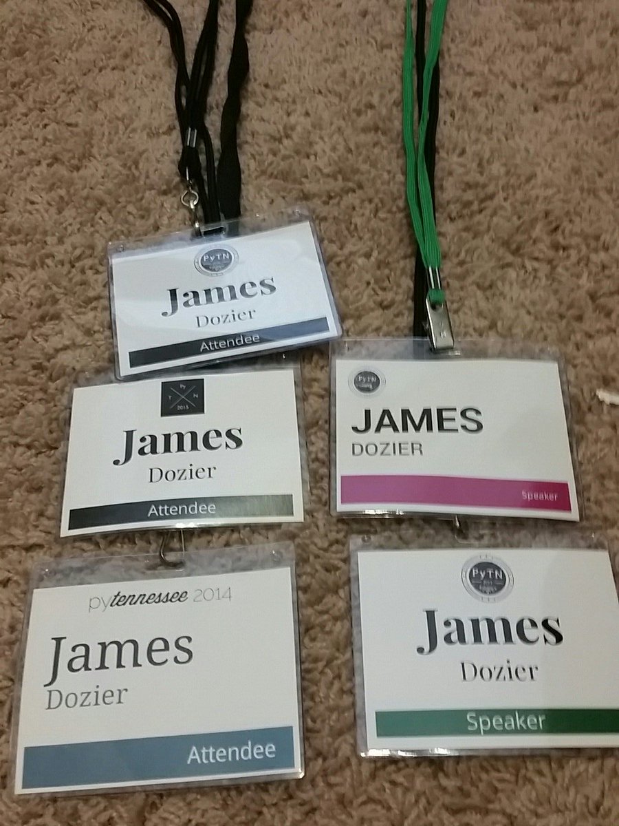 thinkcodemake's tweet image. 5 years of @PyTennessee conference badges. Very proud of these.