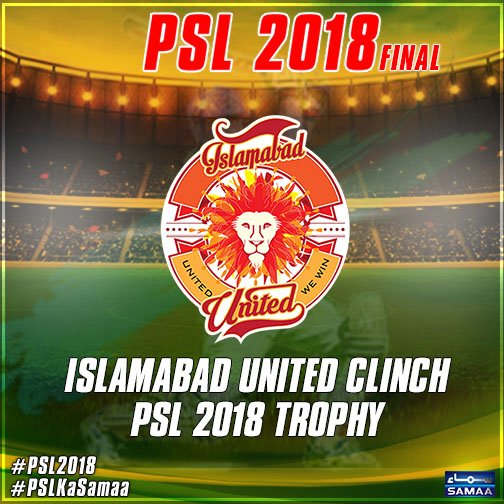 Psh_Zalmi's tweet photo. Congratulations @IsbUnited .You  played like  champs.Better luck next time @PeshawarZalmi,thanks to all the international cricketers for coming to Pakistan and @TheRealPCB for bringing cricket home.
#IUvPZ  #PSLFinalinKarachi https://t.co/9h0ljb9JzH