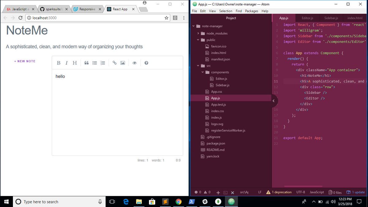 TaelurAlexis's tweet photo. #100DaysOfCode #R243
Creating a markdown note manager in #React. I really do learn best by building. This should be done soon. And then It's on to my utlimateeeee React project. Stay tuned!

I'm very project-oriented so I can secure my dream role as a front-end/React developer! https://t.co/GQmWBnSuYh