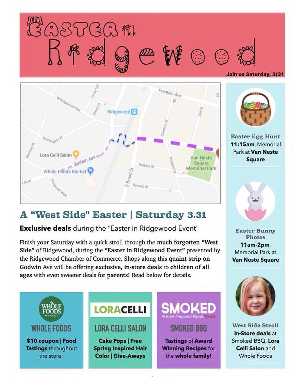LoraCelliSalon's tweet photo. 🐰Excited to be apart of Easter in Ridgewood, Saturday 3/31. Stop by and enjoy all the west side has to offer! #easter #ridgewood #loracelli #loracellisalon #hairsalon #easterinthepark #ridgewoodeaster #easterinridgewood #easteregghunt https://t.co/qwx7OVU4w9