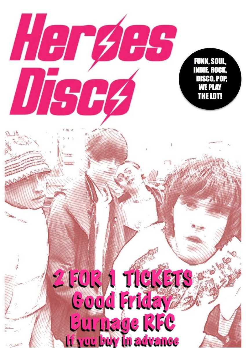 Resurrect your Easter weekend with 2 for 1 tickets for Good Friday’s Heroes Disco <a href="/BurnageRFC/">Burnage Rugby Club</a> 

wegottickets.com/event/433839

Deal is only on advance ticket sales
So get on it
Then get down on it 💃🏾 

#Funk #Soul #Indie #Rock #Disco #Pop &amp; #ManchesterAnthems ♥️🐝