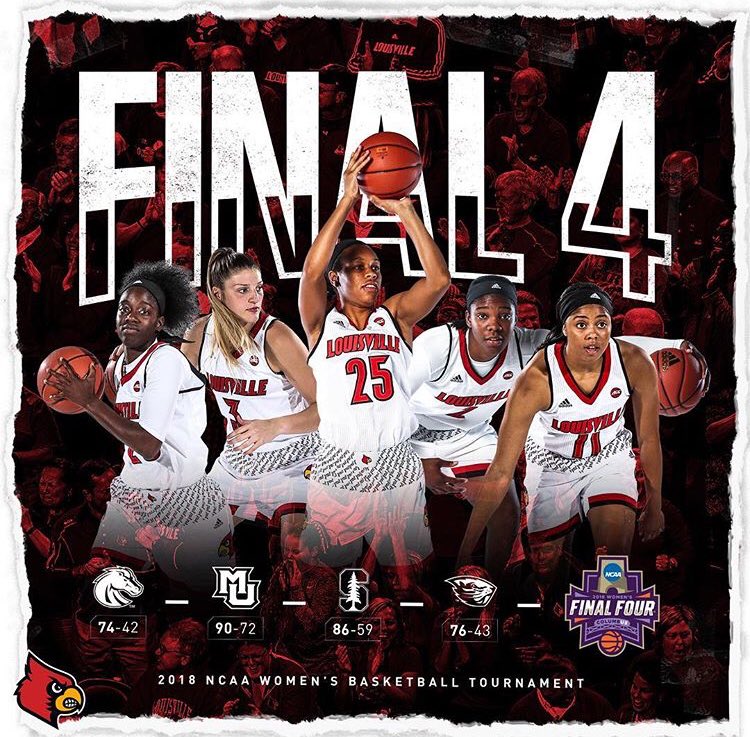 UofLCampusStore's tweet photo. The Lady Cards are going to the Final Four! We’re so excited to see what they do in Columbus! #GoCards #L1C4 @uoflwbb https://t.co/45zg6Em9n5