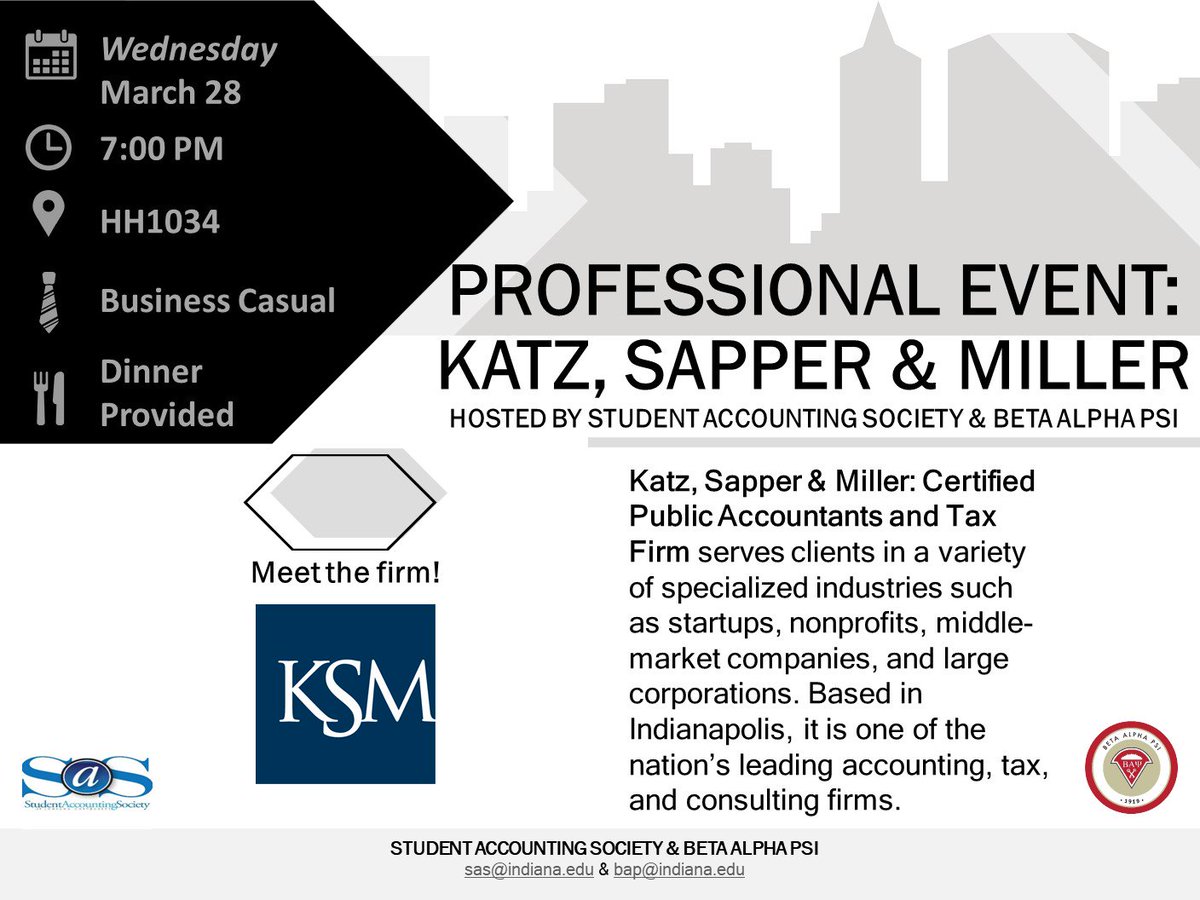 Join us this Wednesday at 7:00PM in HH1034 for a professional event with <a href="/ksmcpa/">KSM (Katz, Sapper & Miller)</a>