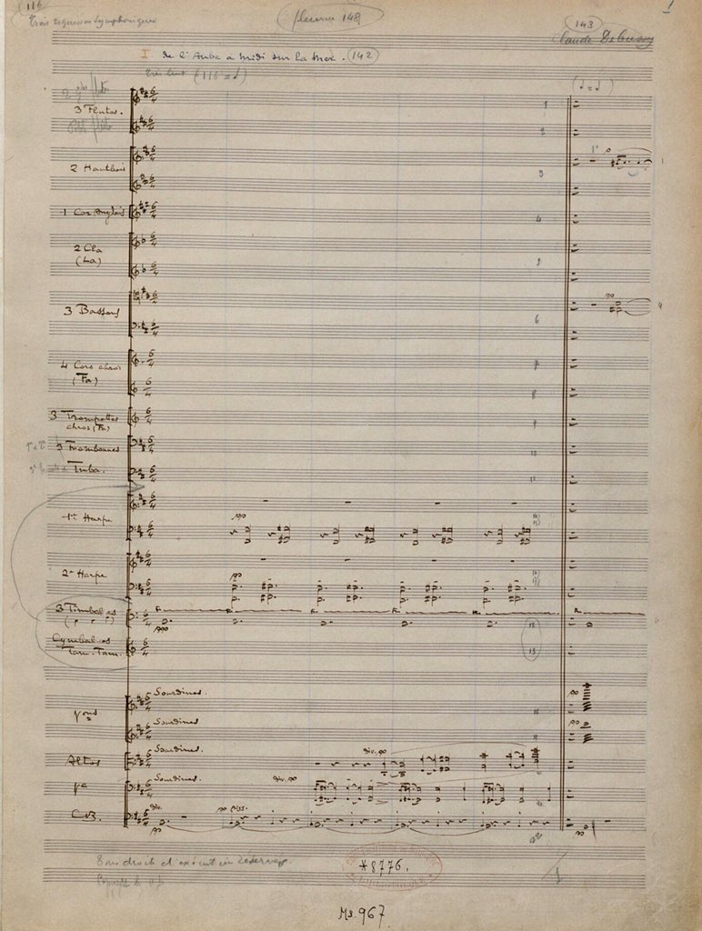 'La musique est une mathématique mystérieuse dont les éléments participent de l'Infini.' Claude #Debussy (in 'Musica', mai 1903) #Debussy100 #CentenaireDebussy #MonsieurCroche p. 176 #LaMer #ManuscritAutographe Ms. 967 1905