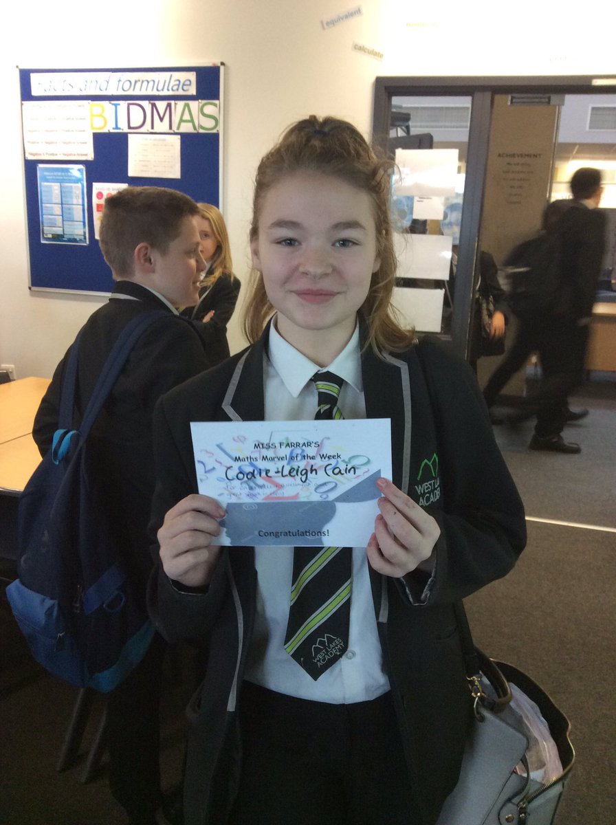 MissFarrar_WLA's tweet photo. Bit of a late post from me but HUGE congratulations to Codie for earning Maths Marvel of the week. Well earned as she has worked hard throughout year 7 and just had another really positive assessment score! @WestLakesAcad @WestLakesMaths https://t.co/bCHWiHGF8l