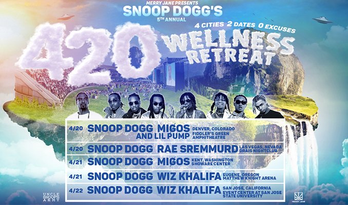 WEST COAST! who comin to the #WellnessRetreat tour ft. @Migos @lilpump @RaeSremmurd n @wizkhalifa ?! All tix on sale now @MERRYJANE 💯 bit.ly/2Hmz4ER