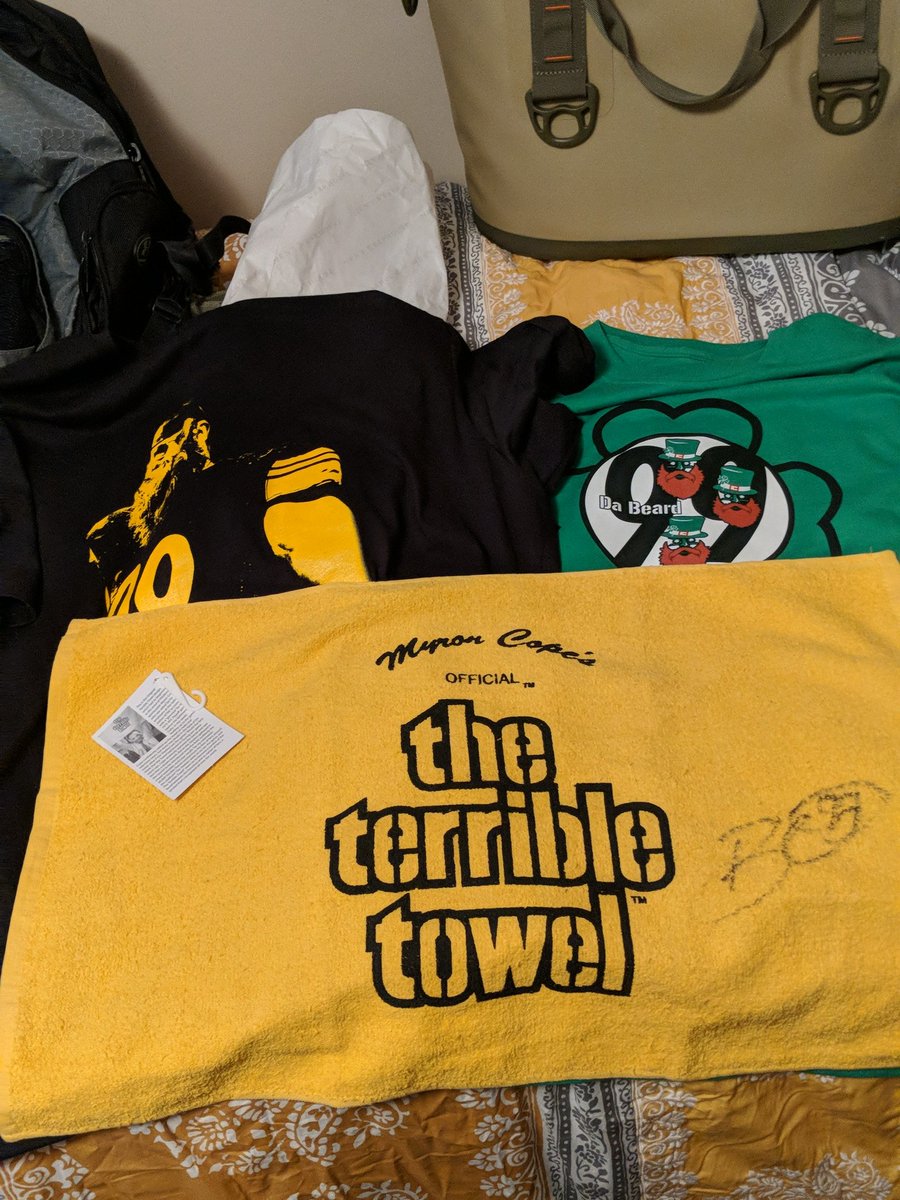 Madseahawk65's tweet photo. So what does @DaBeardGear crew do when they run out of something you ordered...they send two bomb a$$ tees and a terrible towel signed by the legend himself @bkeisel99 #dabeard #ftw https://t.co/FAvLMq53vw